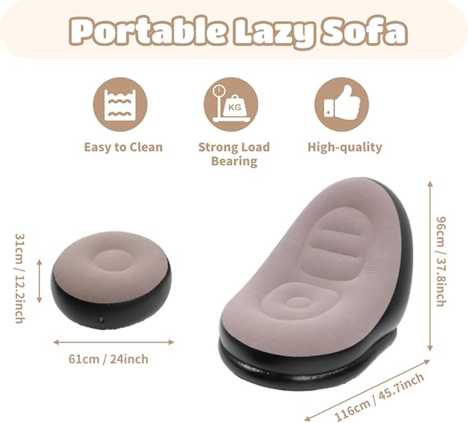 Sofá Cama Inflable Portátil con Reposapiés