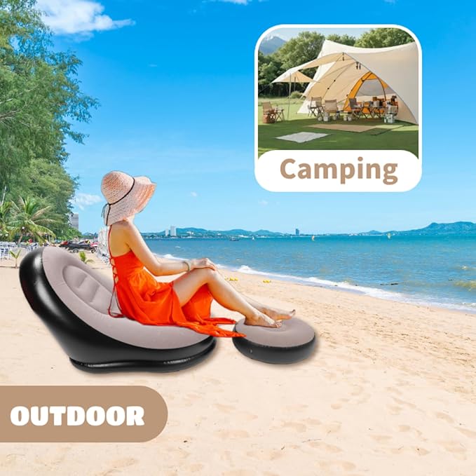 Sofá Cama Inflable Portátil con Reposapiés